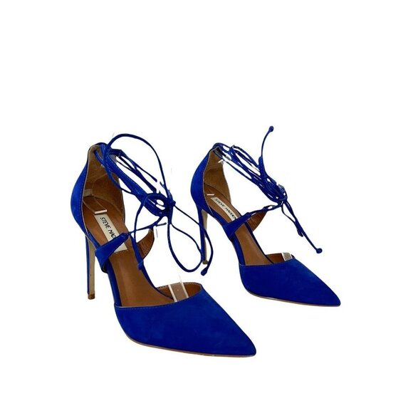 Steve Madden Womens Size 8.5 Raela Blue Leather Pointed Lace-Up Heels - Picture 1 of 7